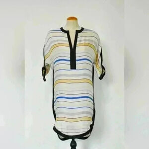 ISABEL MARANT ETOILE Beige Pink Blue 100% Silk Beach 3/4 Tunic Dress  34EU Small